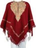 Royal Maroon Kashmiri Wool Poncho with Floral Embroidery