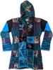 Turquoise Patchwork Long Zip Up Cotton Jacket in Small