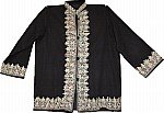 Black Wool Coat with Embroidery
