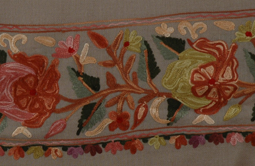 Floral Border KhakhiEmbroidered Stoll