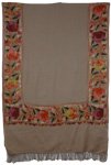 Floral Border Khaki Embroidered Scarf