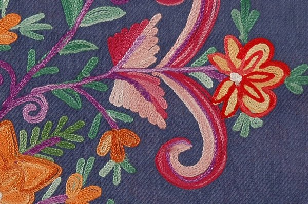 Blooms Woolen Navy Blue Embroidered Stole