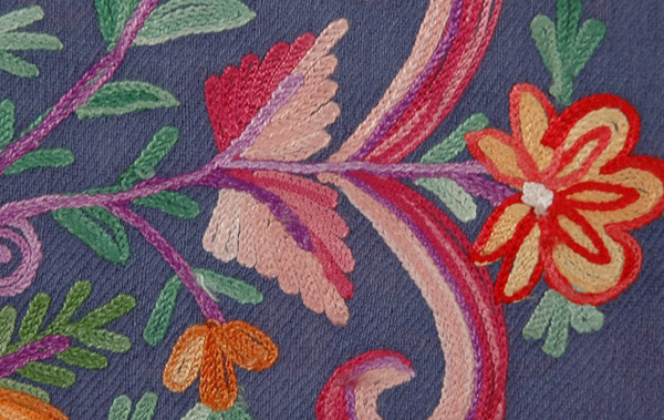 Blooms Woolen Navy Blue Embroidered Stole
