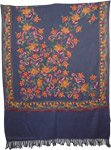 Blooms Woolen Navy Blue Embroidered Stole