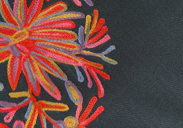 Palm Leaf Green Embroidered Poncho with Fringe
