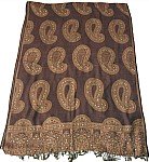 Brown Sequined Jamawar Shawl Scarf Wrap