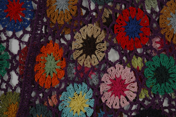 Purple Meadow Floral Crochet Poncho Stole