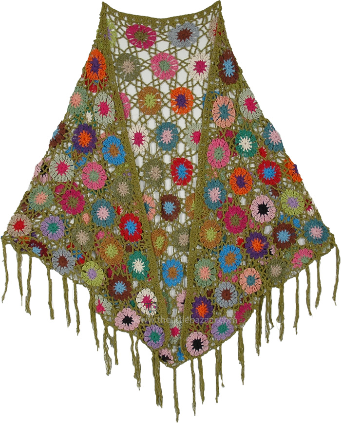 Olive Garden Blooms Crochet Poncho Stole