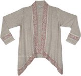Beige Flowy Embroidered Boho Hippie Duster Kimono