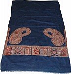 Royal Blue Shawl Scarf with Jamawar Print