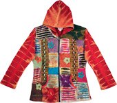 Zip Front XL Red Olive Boho Hippie Hoodie Jacket