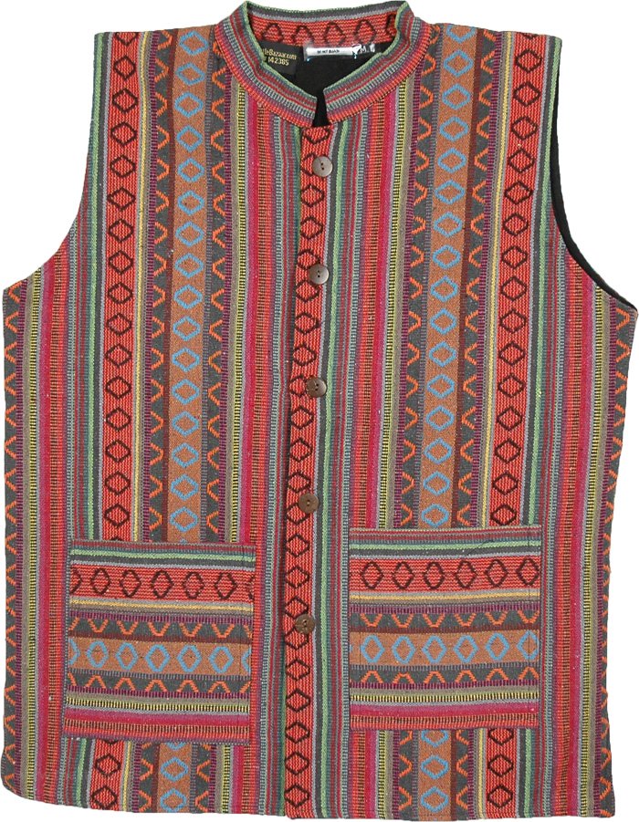 Sleeveless Boho Cotton Unisex Vest with Fleece Lining