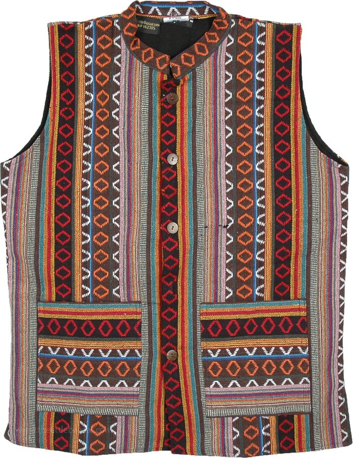 Fleece Lined Hippie Winter Unisex Vest with Front Pockets