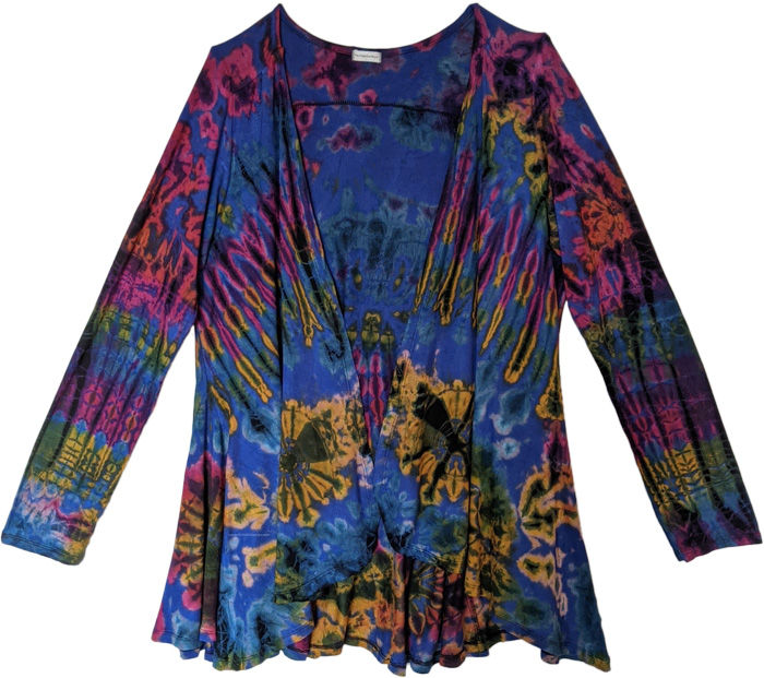 Royal Blue Tie Dye Stretch Rayon Fall Cardigan