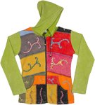 Stonewashed Lime Boho Hoodie with Colorful Thread Embroidery