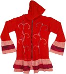 Red Blossom Flared Charm Hippie Cotton Zipper Hoodie
