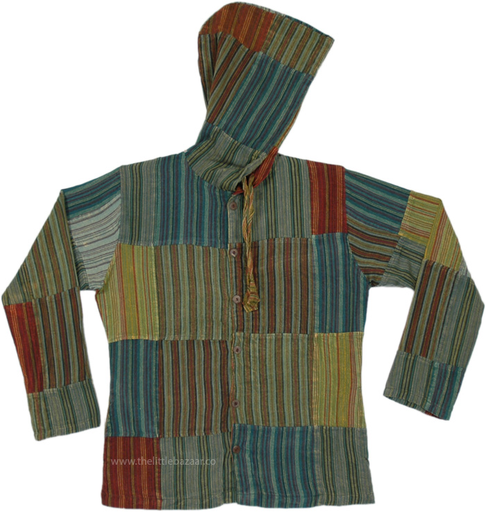 Savannah Green Patchwork Buttoned Hoodie Layer