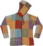 Striped Pale Patchwork Boho Hoodie Fleece Jacket