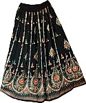 Belly Dance Orange Black Sequin Long Skirt