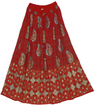 Red Punch Sequin Long Skirt