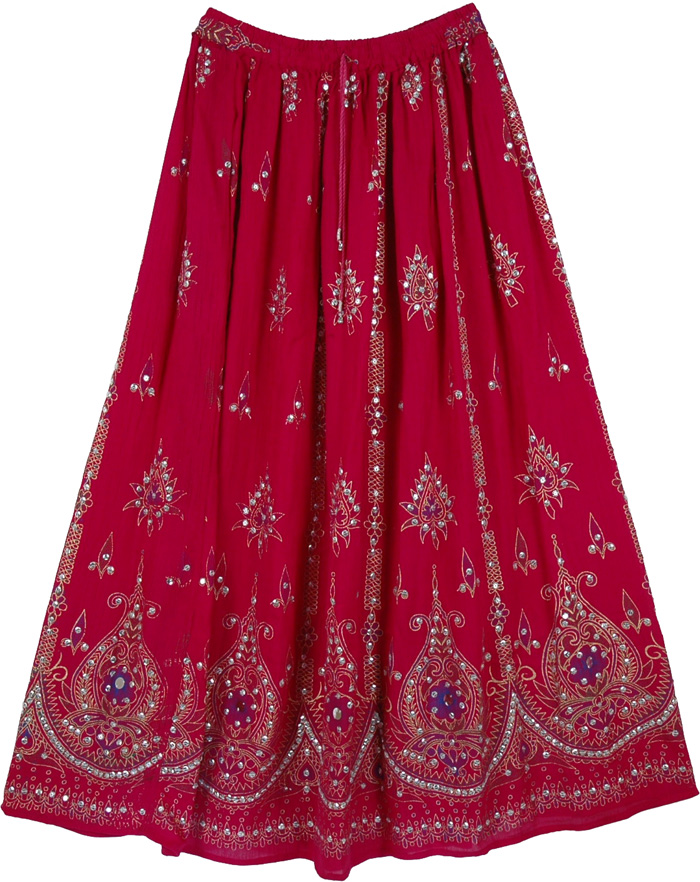 Rose Bud Cherry Sequin Long Skirt
