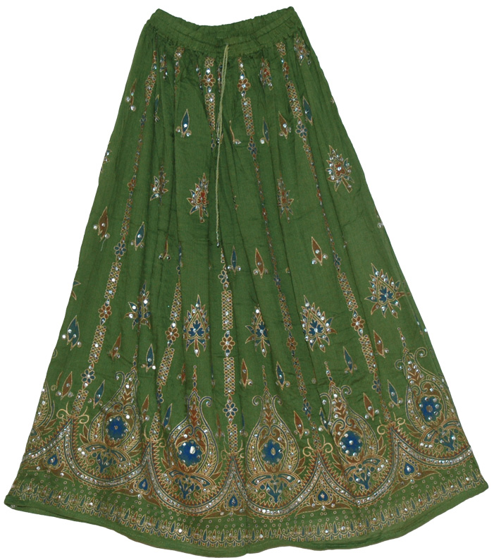 Green Chalet Sequin Long Skirt