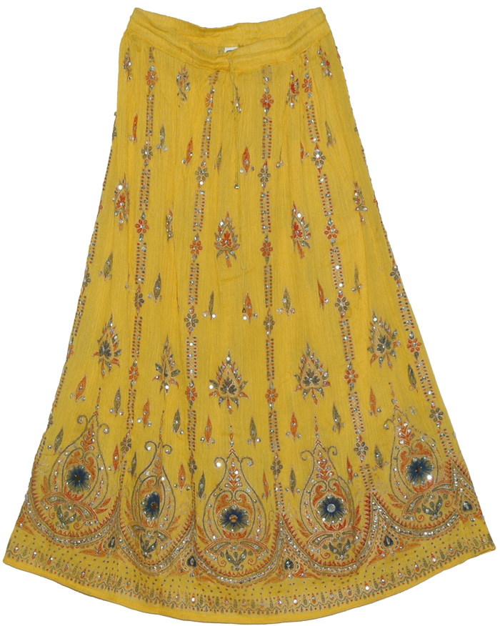 Old Gold Sequin Summer Long Skirt