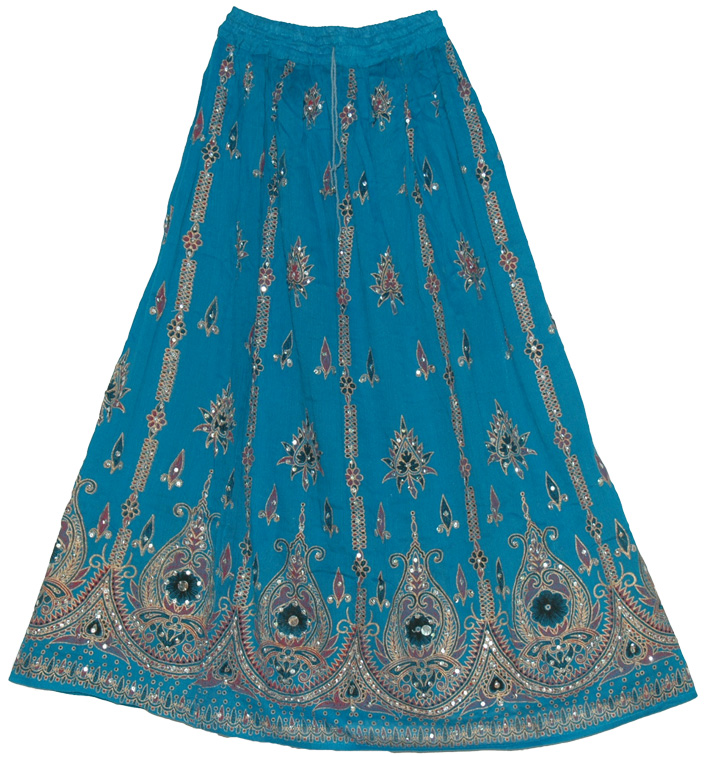 Bahama Blue Sequin Long Skirt