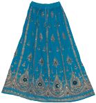 Bahama Blue Sequin Long Skirt