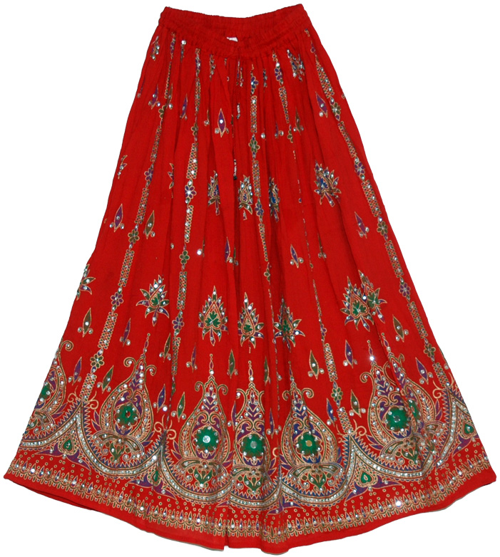 Thunderbird Red Sequin Long Skirt