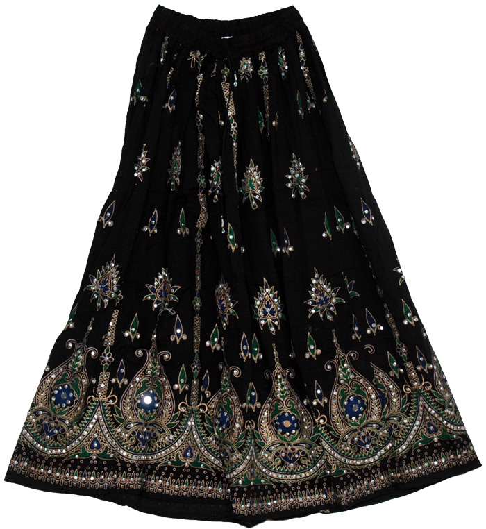 Black Pearl Sequin Long Skirt