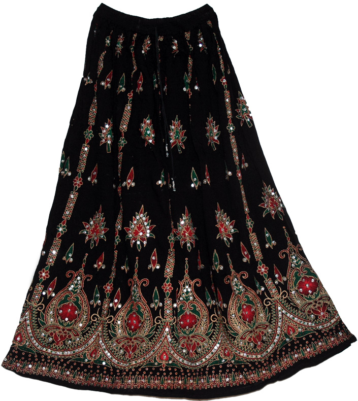 Bottle Black Sequin Long Skirt