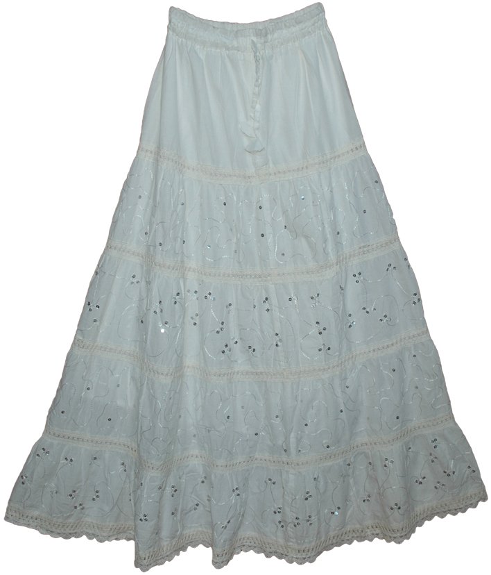 Sale:$11.99 White Summer Cotton Laced Sequins Maxi Skirt | Clearance ...