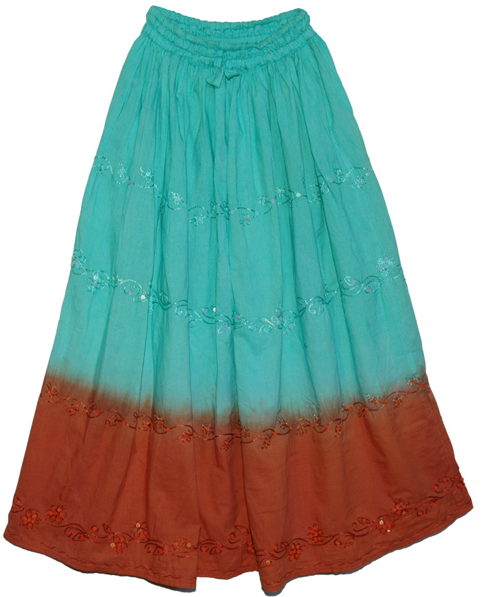 Tapas Aquamarine Brown Cotton Tie Dye Skirt