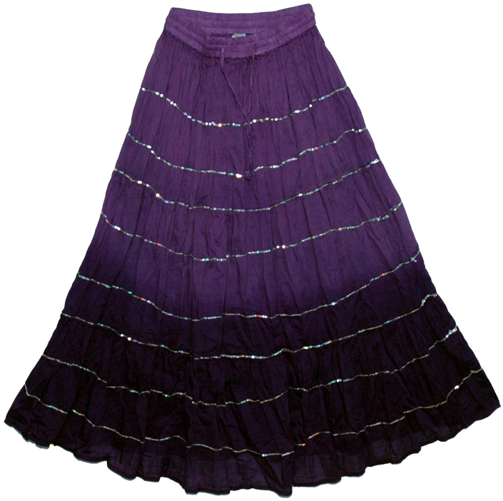 Violet Sequins Gypsy Cotton Long Skirt