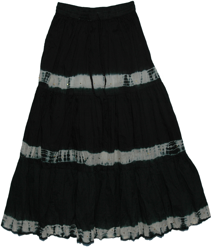 Black Boho Style Long Tie Dye Sequins Skirt