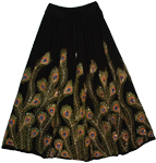 Peacock Thunderbird Sequined Black Long Skirt