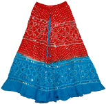 Dark Pink Blue Bohemian Sequin Skirt