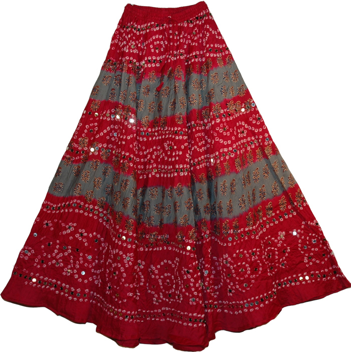 Venetian Red Bohemian Sequin Long Skirt