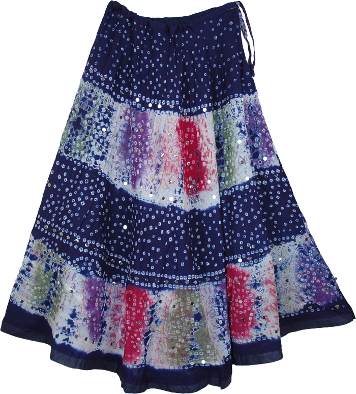 Celebration Tie Dye Long Skirt in Navy Blue