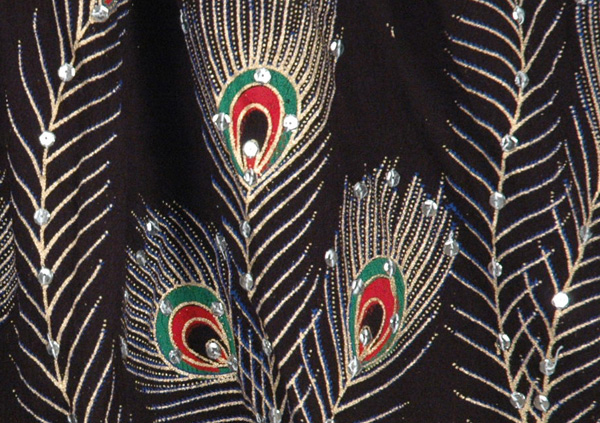 Peacock Hand Sequined Black Long Skirt