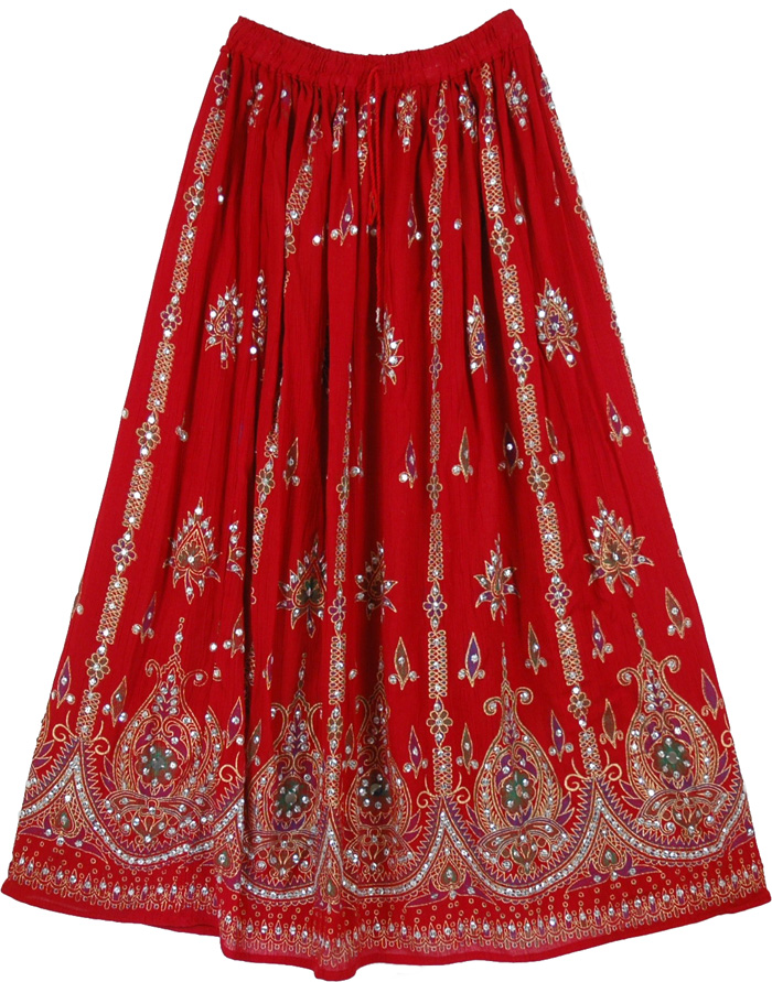 Passion Red Sequin Long Skirt