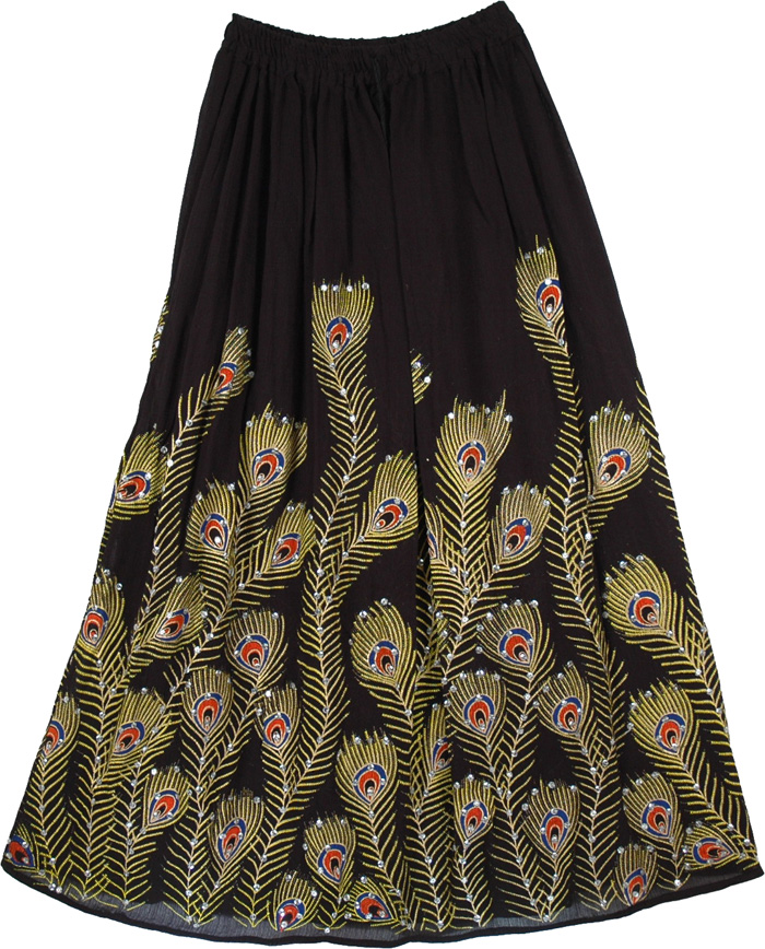 Peacock Serene Sequined Black Long Skirt