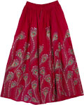 Dark Pink Peacock Sequined Long Skirt