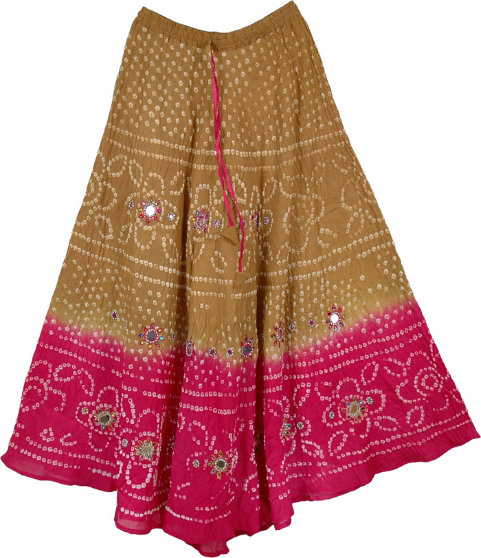 Pink Brown Ethnic Tie Dye Long Skirt, Hawaii Summer Tie Dye Long Skirt