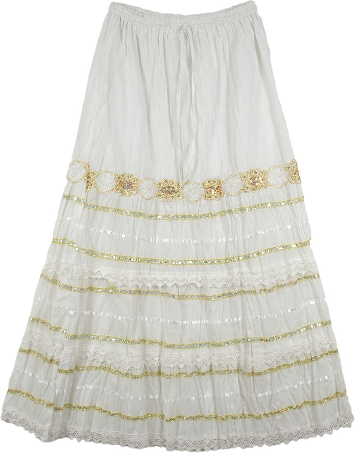 White Gold Sequin Deco Long Skirt