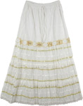 White Gold Sequin Deco Long Skirt