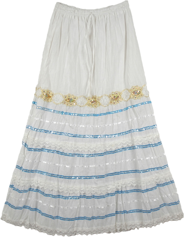 White Gold Blue Ribbon Long Skirt