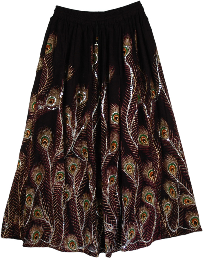 Peacock Delight Sequined Black Long Skirt