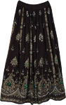 Green Pearls Black Long Skirt